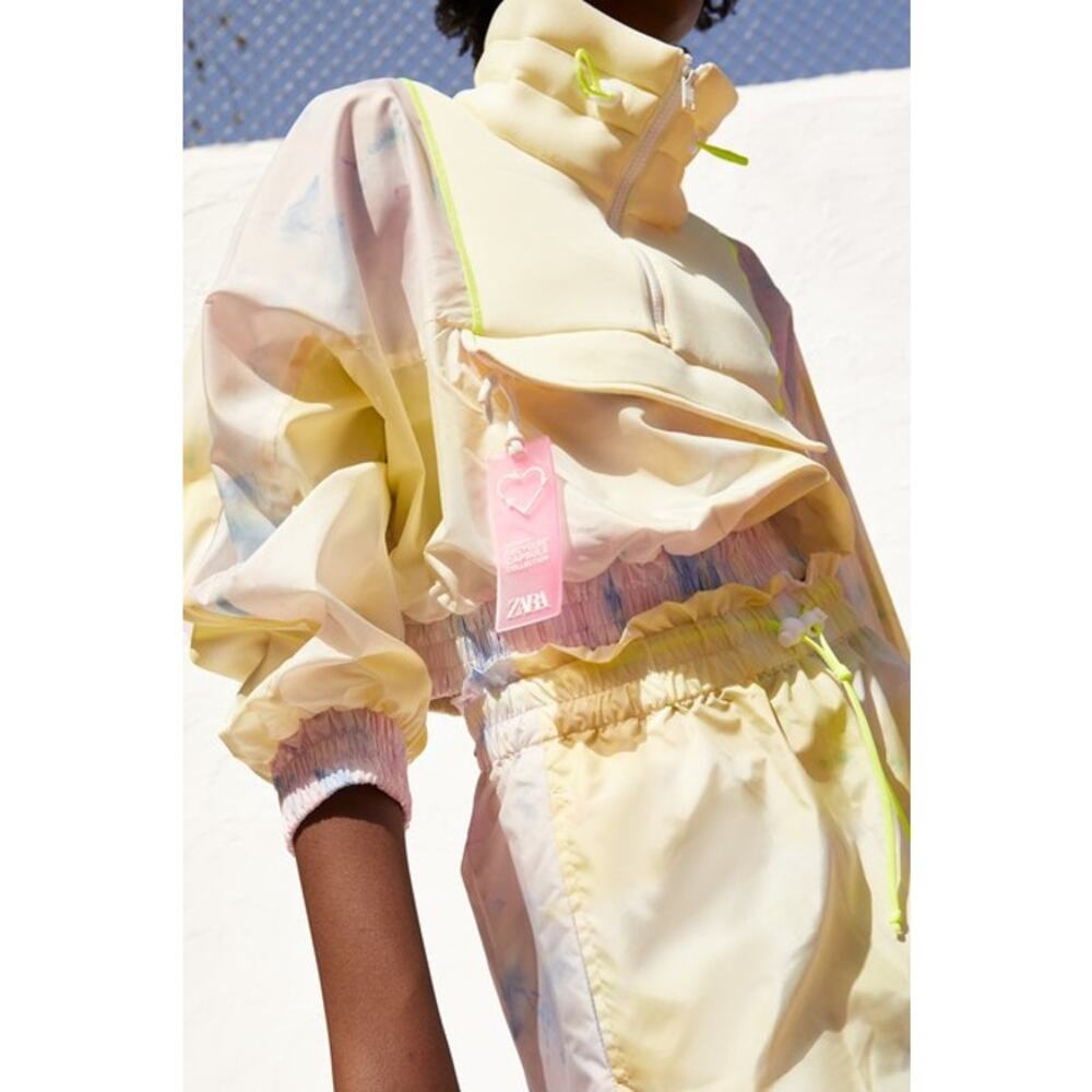 Zara Recycled Capsule Raincoat Jacket Tie Dye Pastel Half Zip Yellow Pink Size M